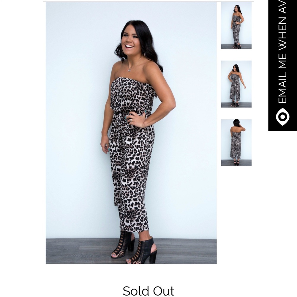 Cropped strapless leopard jumpsuit